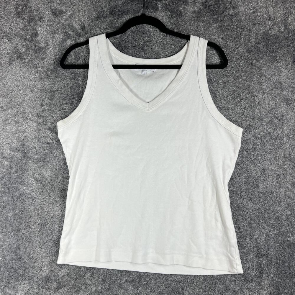 Michael Stars Tank Womens XL White V-Neck 100% Cotton Slim Basic Jersey Pullover